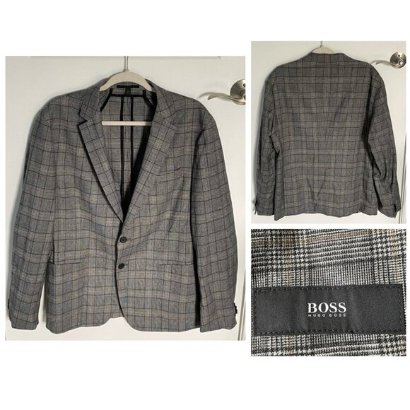 Boss Hugo Boss Gray Plaid Stretch Tailored Slim Fit  Blazer Jacket 35813 - Picture 1 of 14